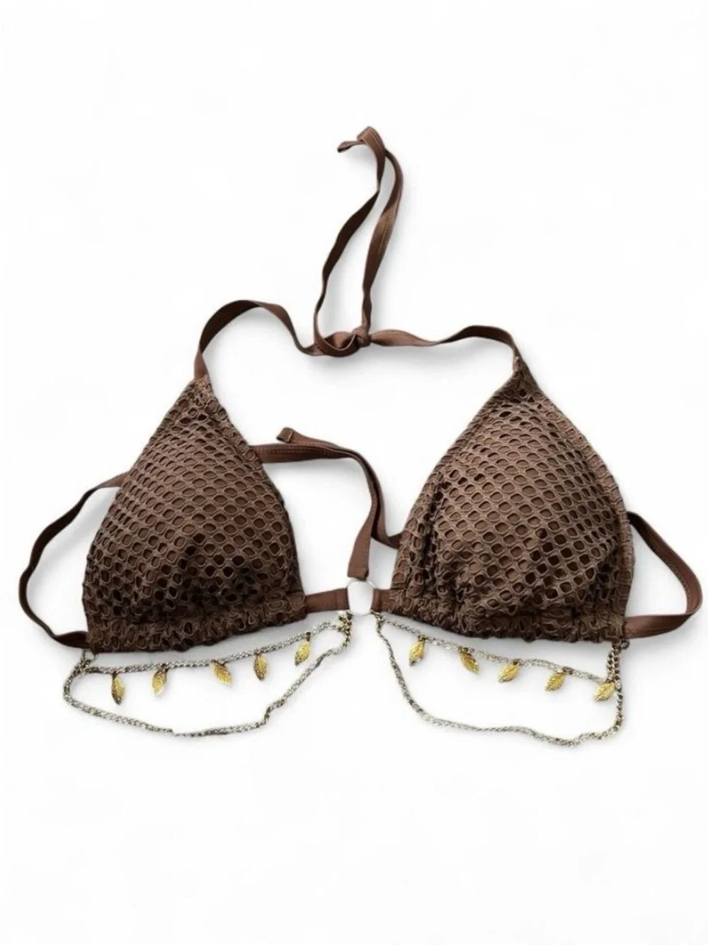 SHEIN Brown Textured Triangle Bikini Set with Cover-Up